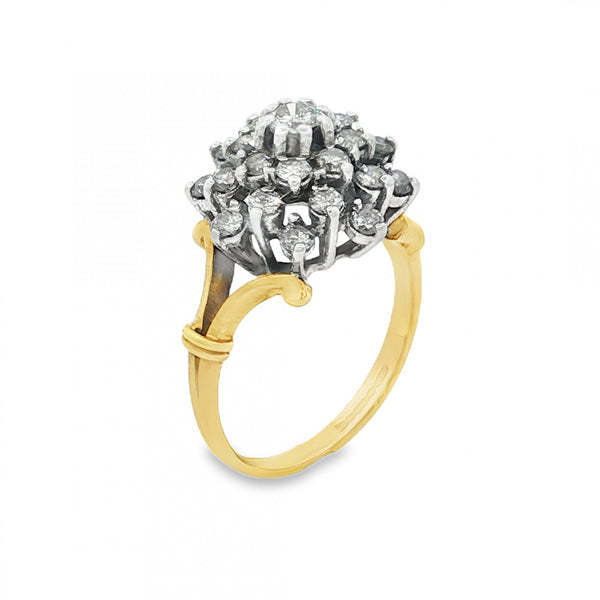 18ct Yellow Gold Diamond Cluster Ring - Size L½ - 1.00ct