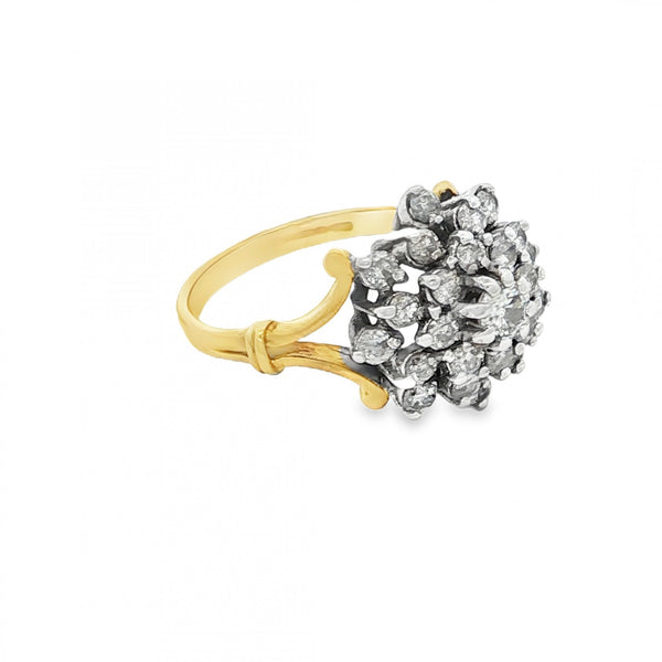 18ct Yellow Gold Diamond Cluster Ring - Size L½ - 1.00ct