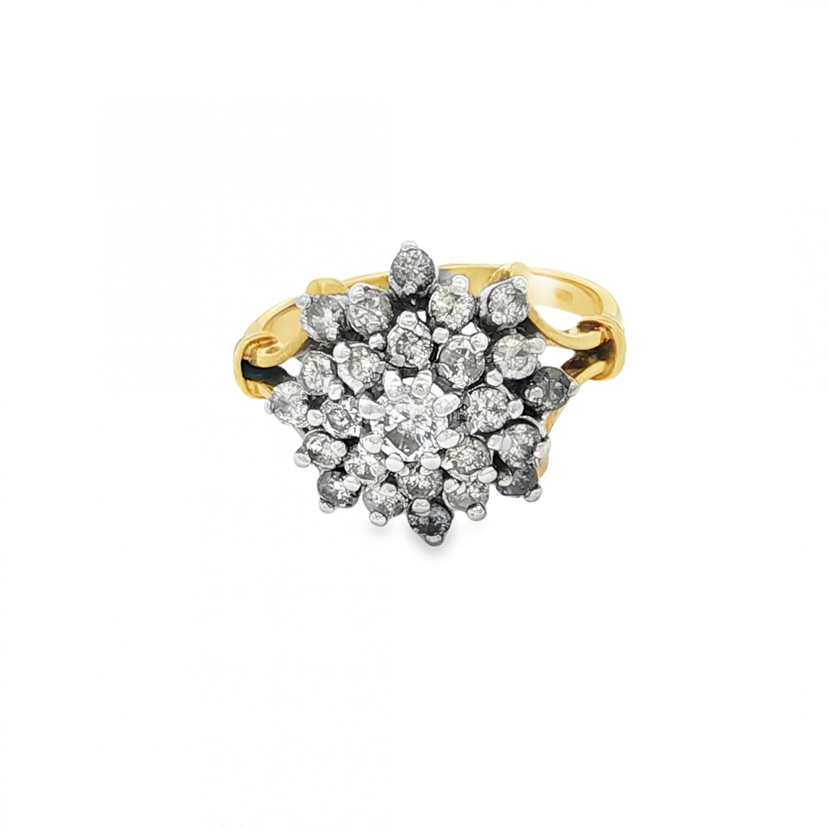 18ct Yellow Gold Diamond Cluster Ring - Size L½ - 1.00ct