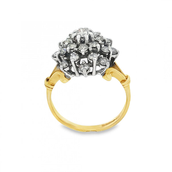18ct Yellow Gold Diamond Cluster Ring - Size L½ - 1.00ct