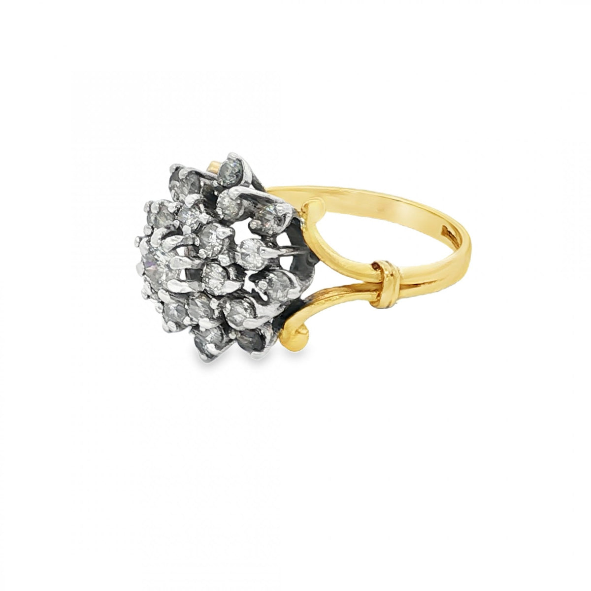 18ct Yellow Gold Diamond Cluster Ring - Size L½ - 1.00ct