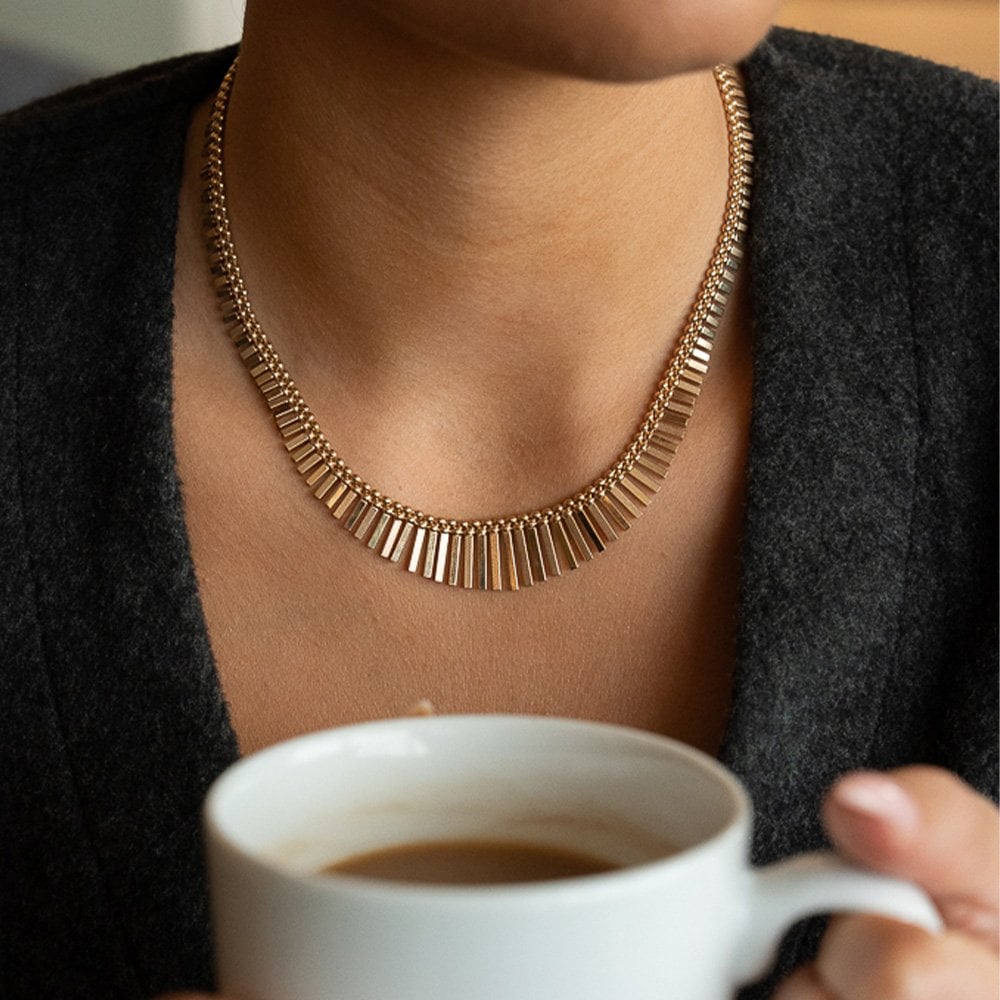 9ct Yellow Gold Fancy Necklace - 17" - 24.5g