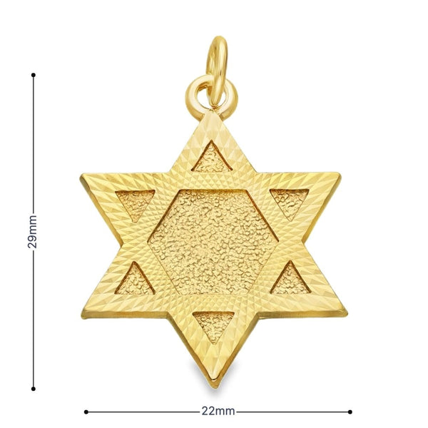 9ct Yellow Gold Star of David Pendant - 22x29x1.5mm - 4.0g