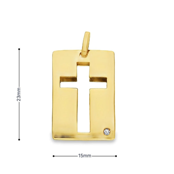 9ct Yellow Gold Diamond Cross Pendant - 15x23x4mm - 3.3g