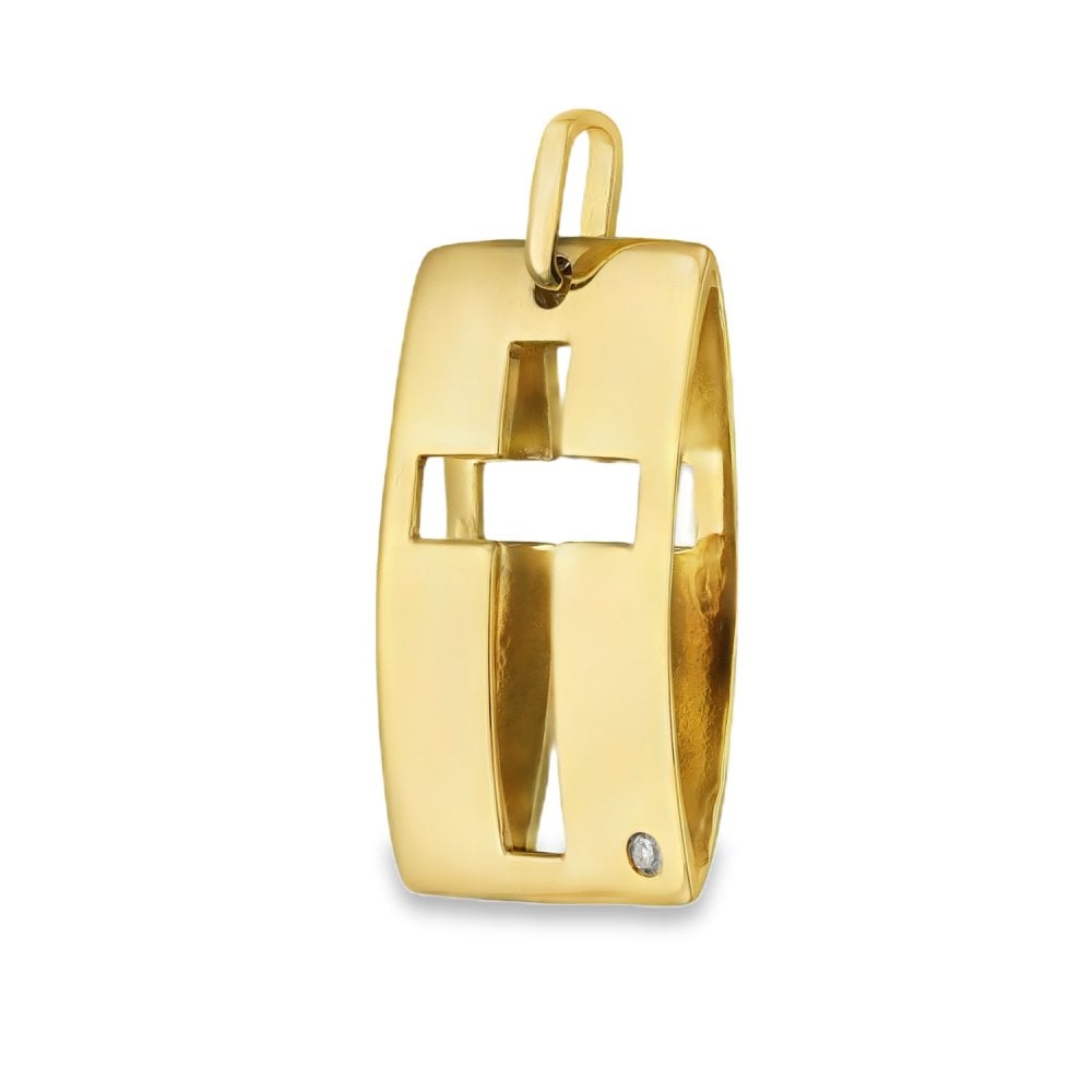 9ct Yellow Gold Diamond Cross Pendant - 15x23x4mm - 3.3g