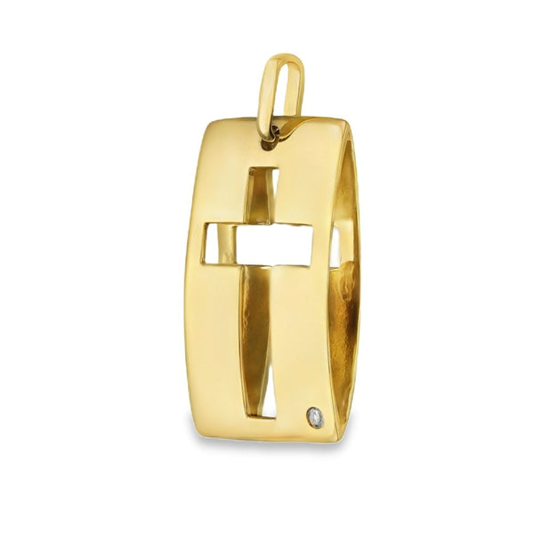 9ct Yellow Gold Diamond Cross Pendant - 15x23x4mm - 3.3g