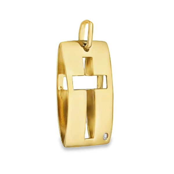 9ct Yellow Gold Diamond Cross Pendant - 15x23x4mm - 3.3g