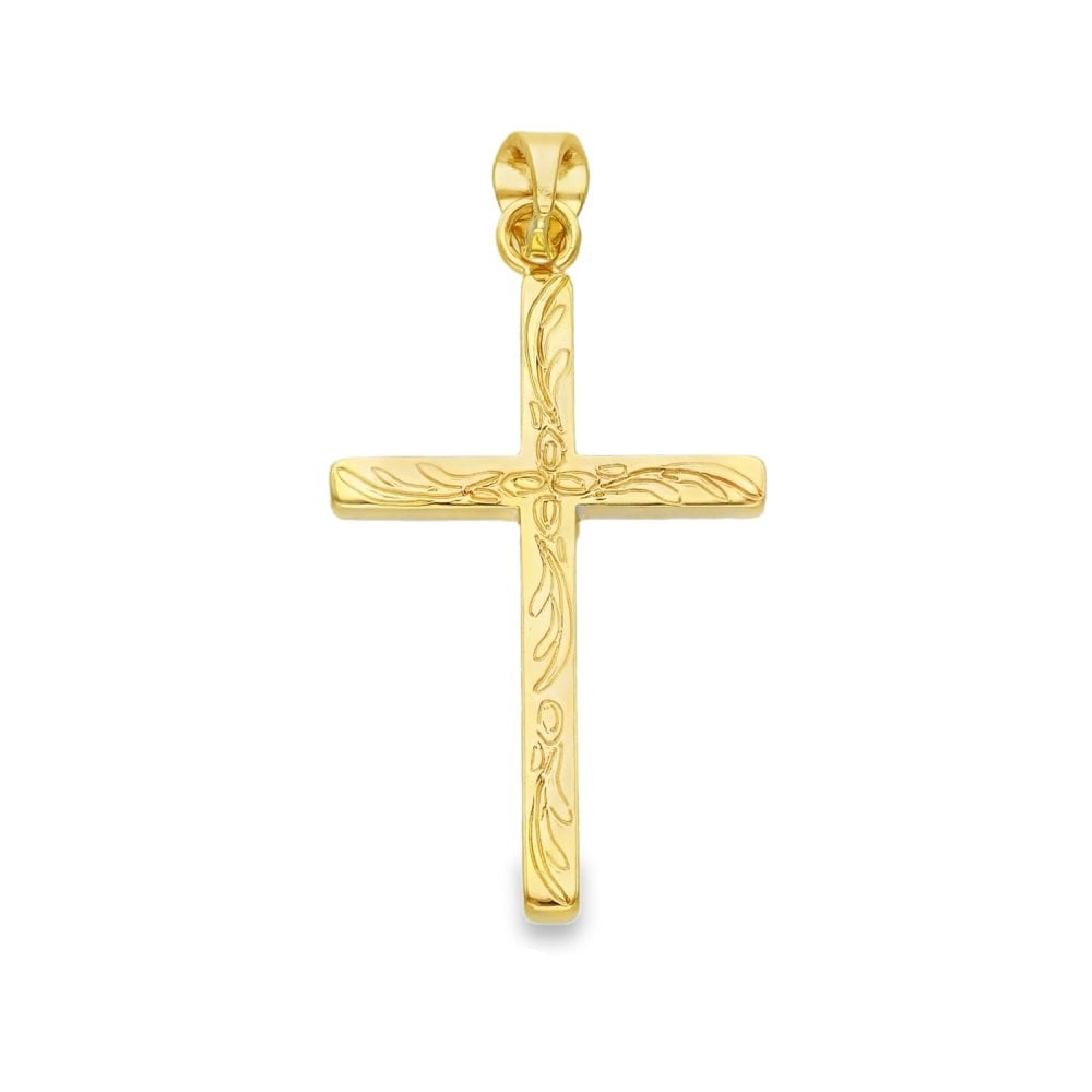 9ct Yellow Gold Patterned Block Cross Pendant -17x29x2.5mm -2.3g
