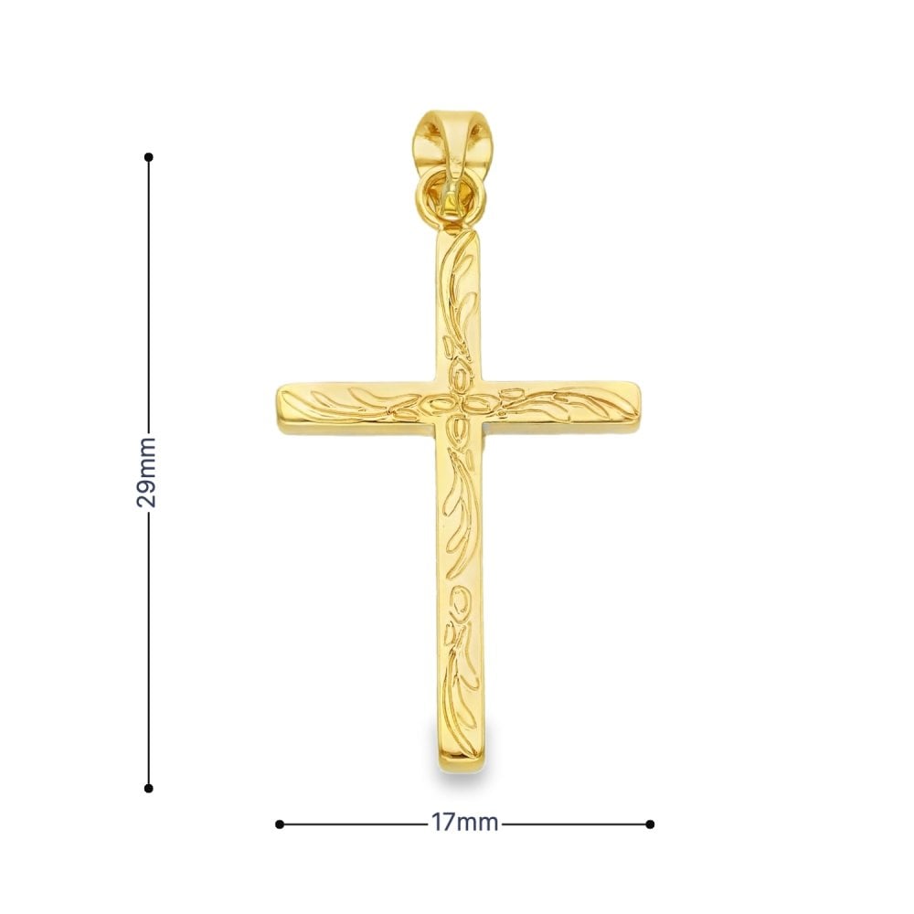9ct Yellow Gold Patterned Block Cross Pendant -17x29x2.5mm -2.3g