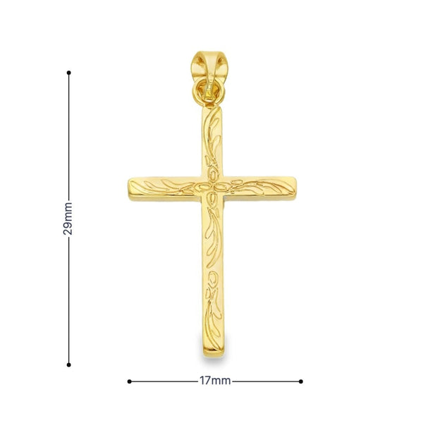 9ct Yellow Gold Patterned Block Cross Pendant -17x29x2.5mm -2.3g