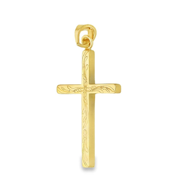 9ct Yellow Gold Patterned Block Cross Pendant -17x29x2.5mm -2.3g
