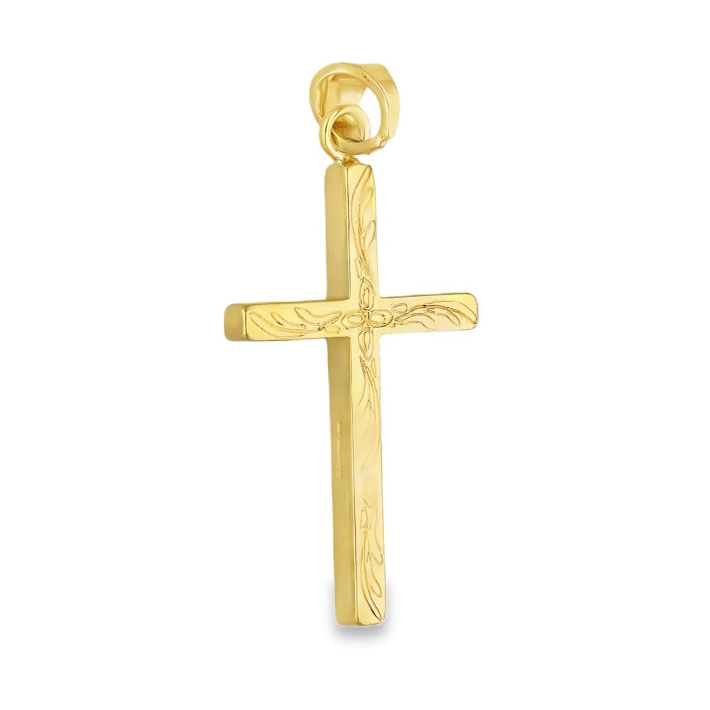 9ct Yellow Gold Patterned Block Cross Pendant -17x29x2.5mm -2.3g