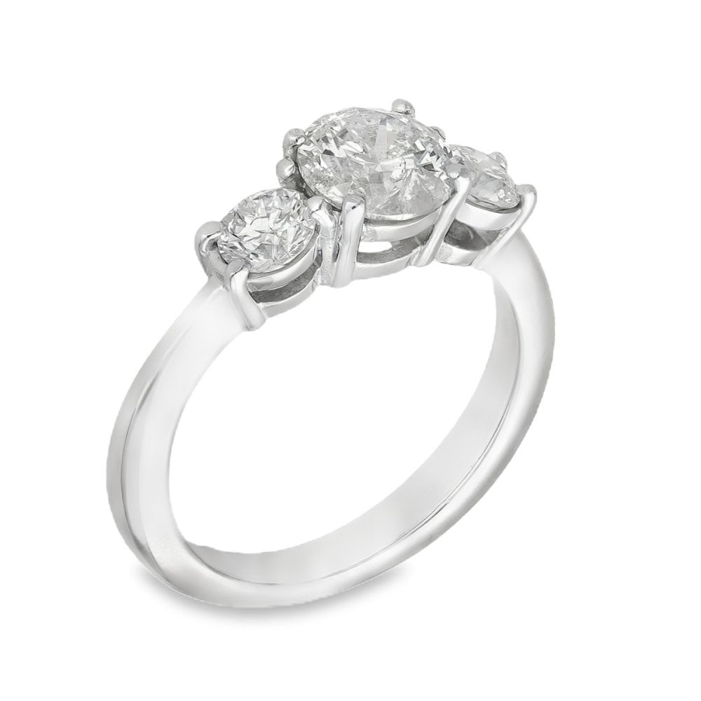 18ct White Gold Diamond Trilogy Ring - Size K - 1.62ct