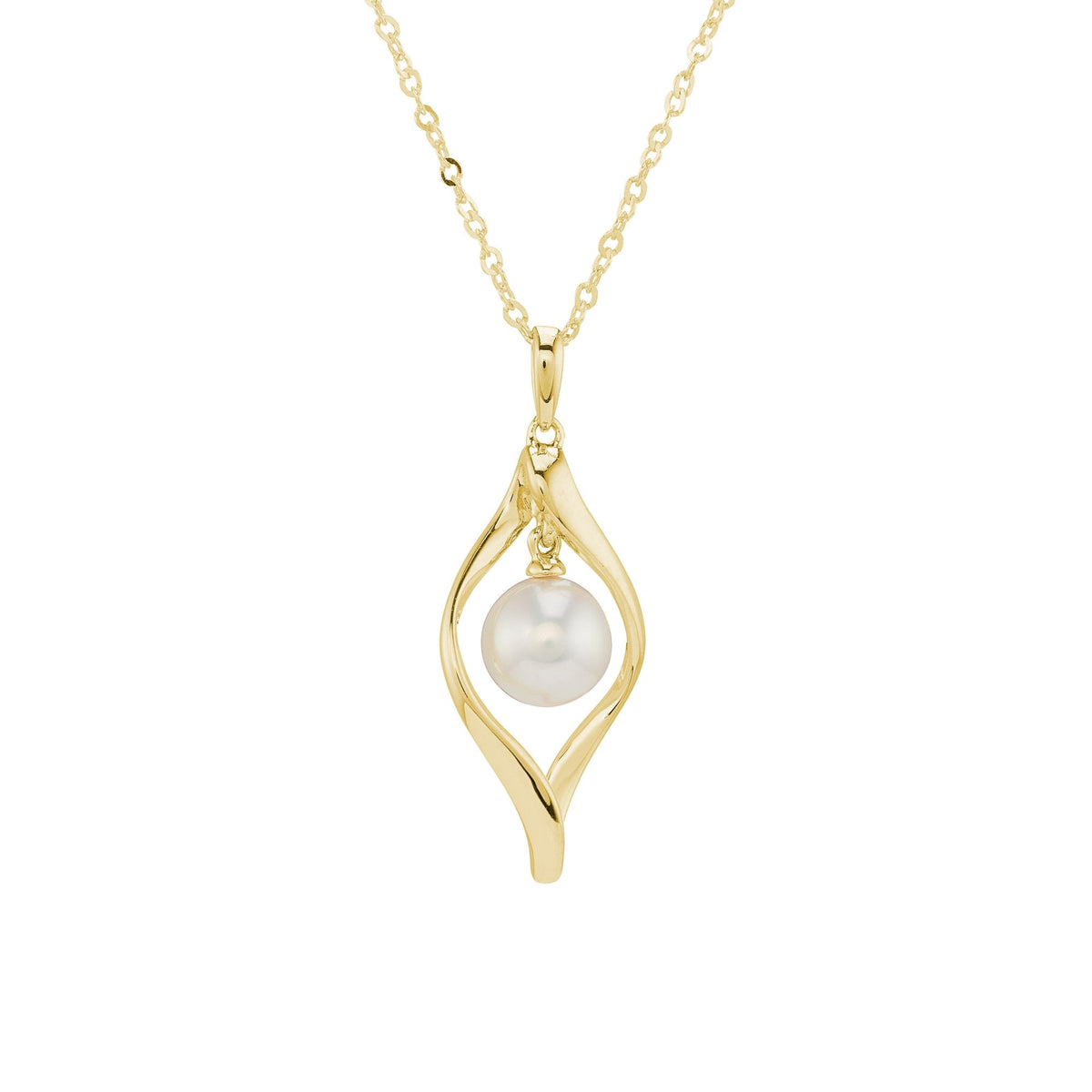 9ct Yellow Gold Pearl Twist Pendant & Necklace - 16/18" - 1.9g