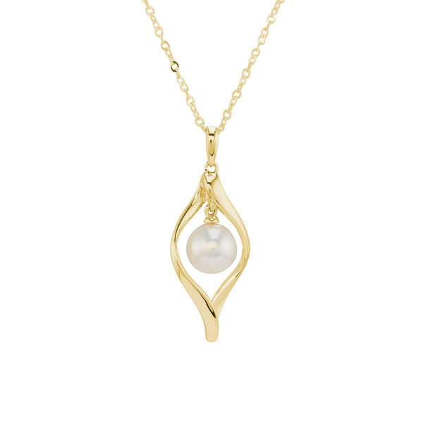 9ct Yellow Gold Pearl Twist Pendant & Necklace - 16/18" - 1.9g