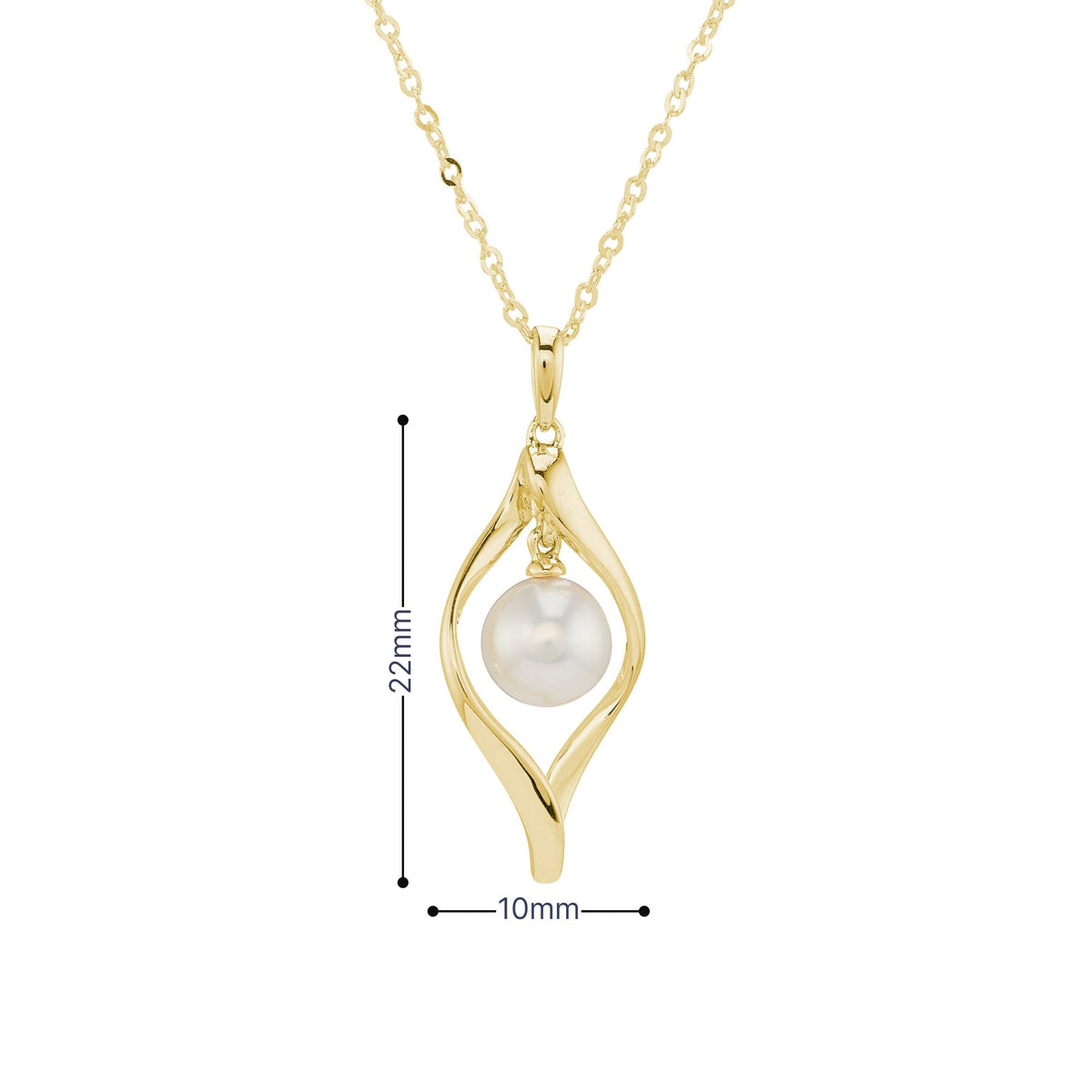 9ct Yellow Gold Pearl Twist Pendant & Necklace - 16/18" - 1.9g
