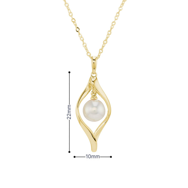 9ct Yellow Gold Pearl Twist Pendant & Necklace - 16/18" - 1.9g