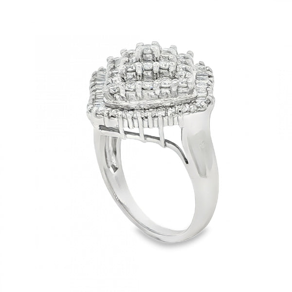 18ct White Gold Diamond Cluster Ring - Size O - 1.63ct
