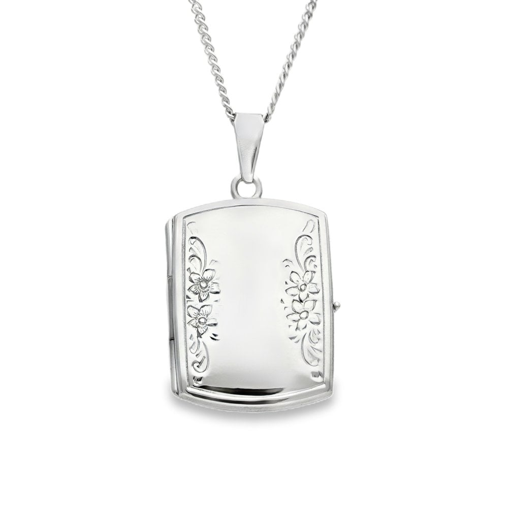 9ct White Gold Flower Locket & Necklace - 19x27x4.5mm -7.9g
