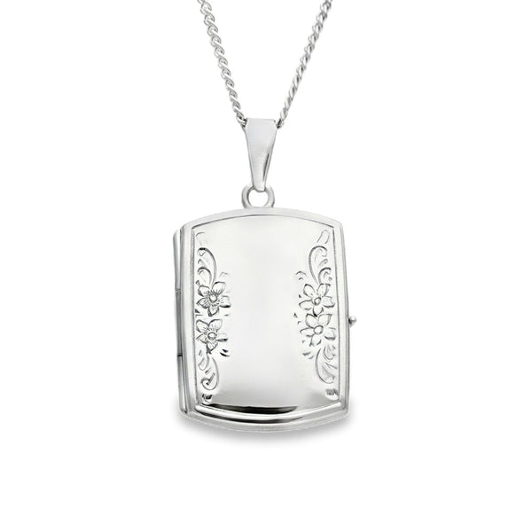 9ct White Gold Flower Locket & Necklace - 19x27x4.5mm -7.9g