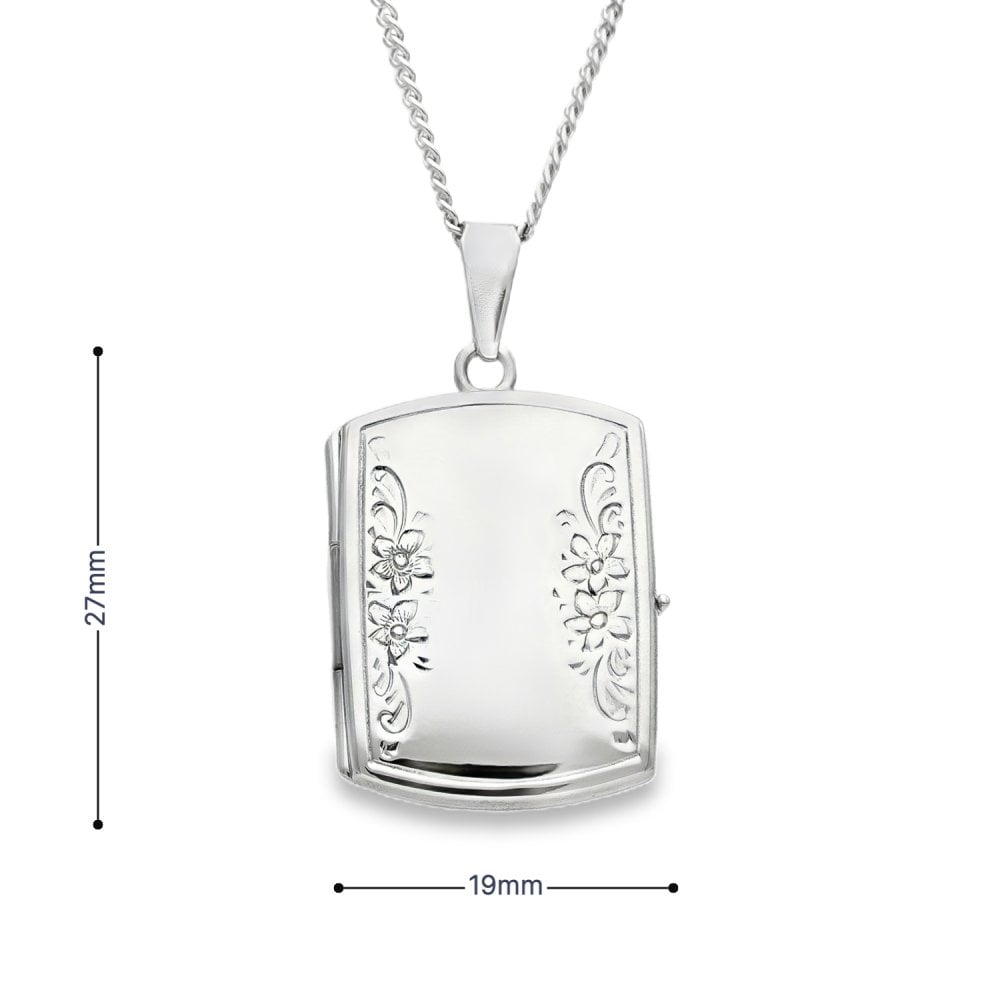 9ct White Gold Flower Locket & Necklace - 19x27x4.5mm -7.9g