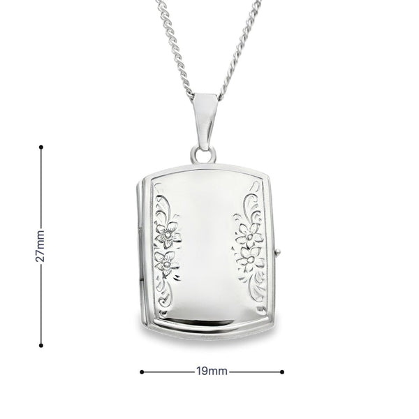 9ct White Gold Flower Locket & Necklace - 19x27x4.5mm -7.9g