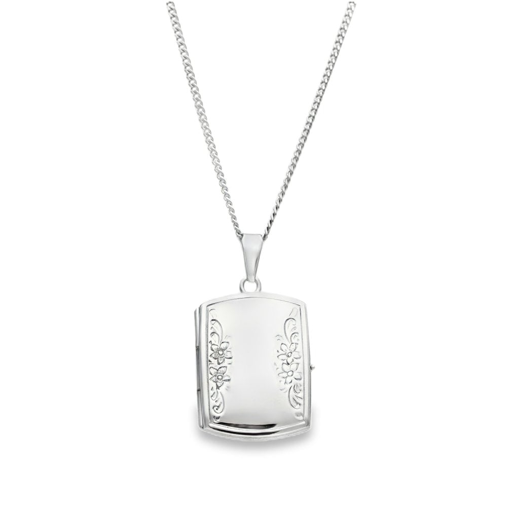 9ct White Gold Flower Locket & Necklace - 19x27x4.5mm -7.9g