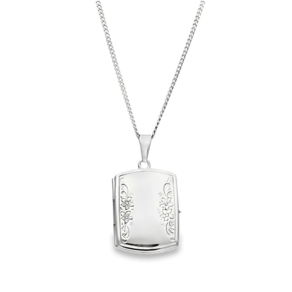 9ct White Gold Flower Locket & Necklace - 19x27x4.5mm -7.9g
