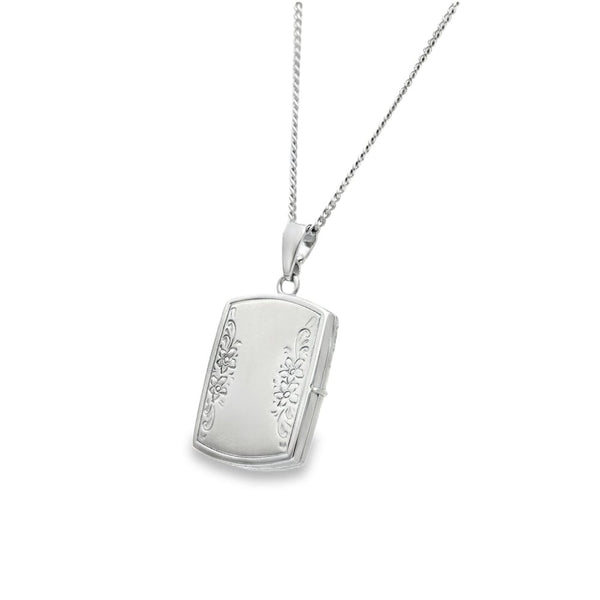 9ct White Gold Flower Locket & Necklace - 19x27x4.5mm -7.9g