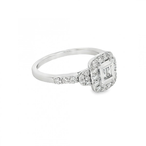 18ct White Gold Diamond Cluster & Eternity Ring Set - 1.00ct