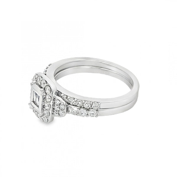 18ct White Gold Diamond Cluster & Eternity Ring Set - 1.00ct
