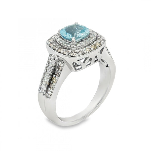 14ct White Gold Aquamarine & Diamond Ring - Size N½ - 0.69ct