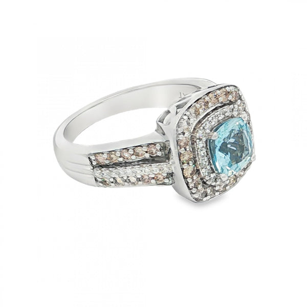 14ct White Gold Aquamarine & Diamond Ring - Size N½ - 0.69ct