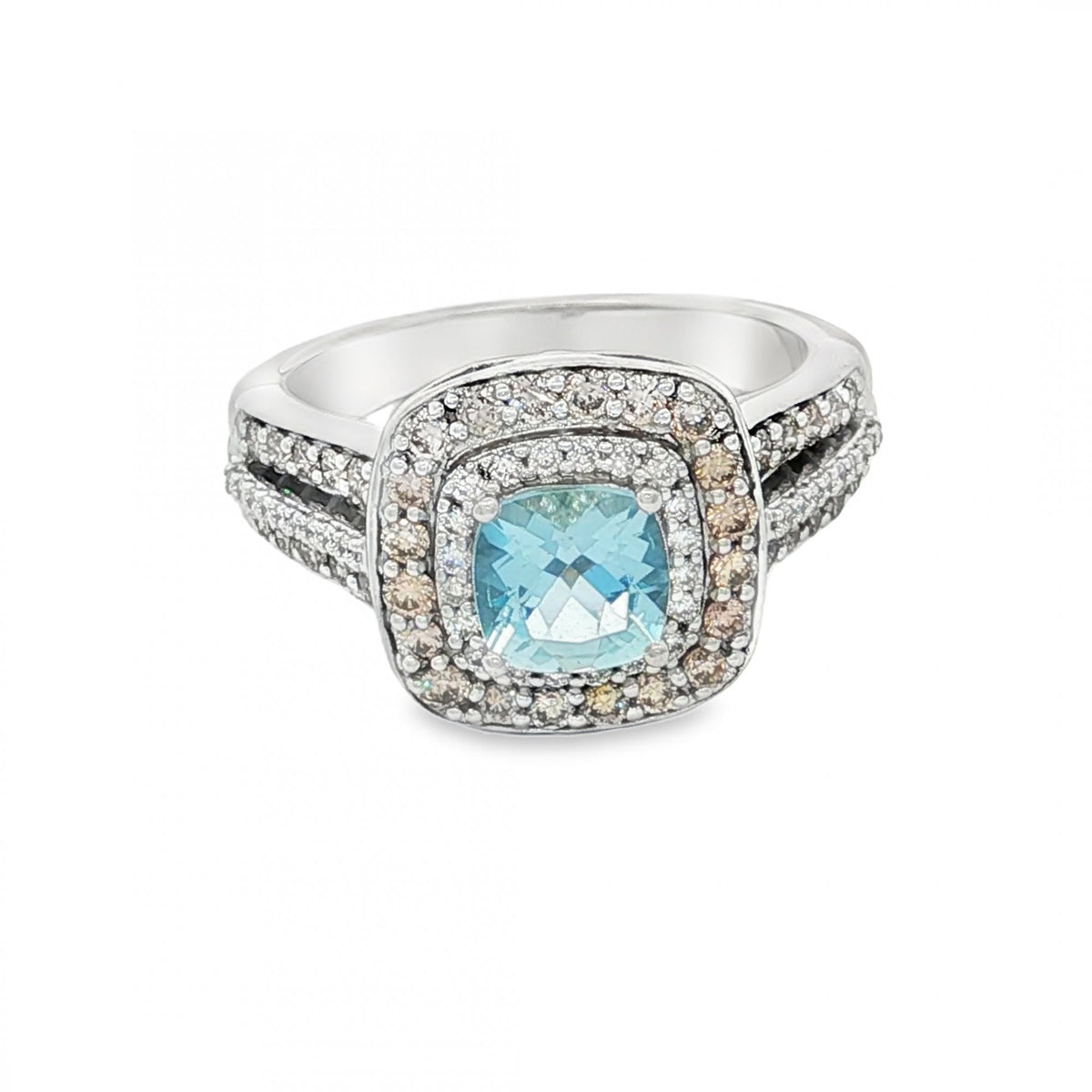 14ct White Gold Aquamarine & Diamond Ring - Size N½ - 0.69ct