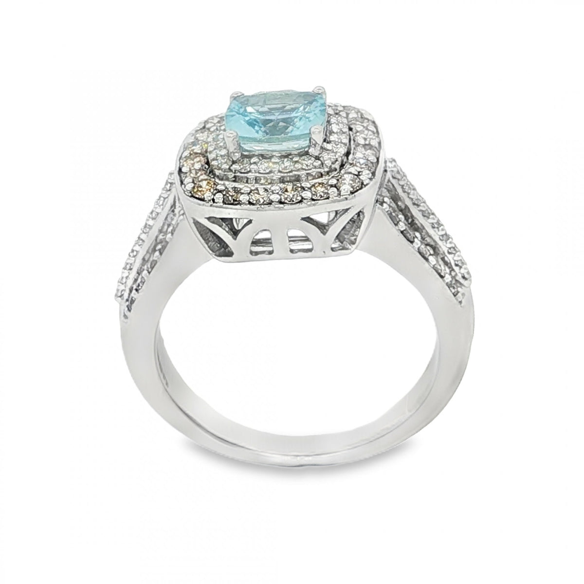 14ct White Gold Aquamarine & Diamond Ring - Size N½ - 0.69ct
