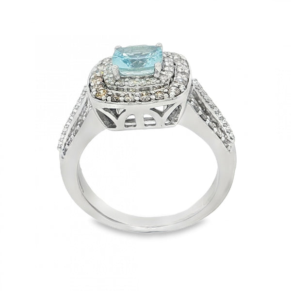 14ct White Gold Aquamarine & Diamond Ring - Size N½ - 0.69ct