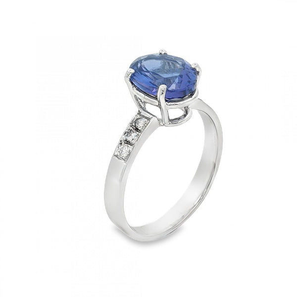 18ct White Gold Tanzanite & Diamond Ring - Size M - 0.10ct