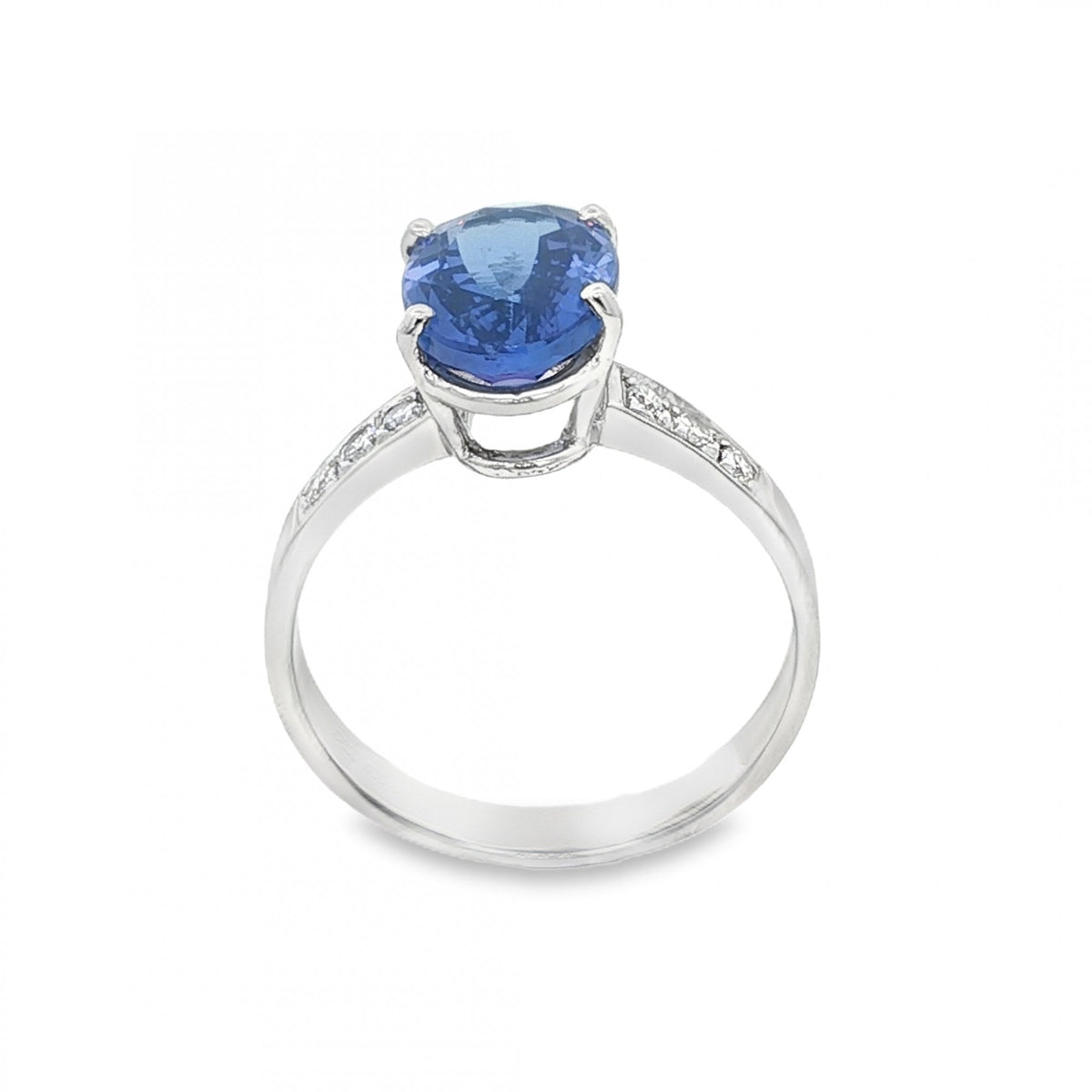 18ct White Gold Tanzanite & Diamond Ring - Size M - 0.10ct