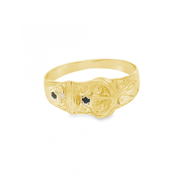 9ct Yellow Gold Sapphire Buckle Ring - Size P - 2.1g