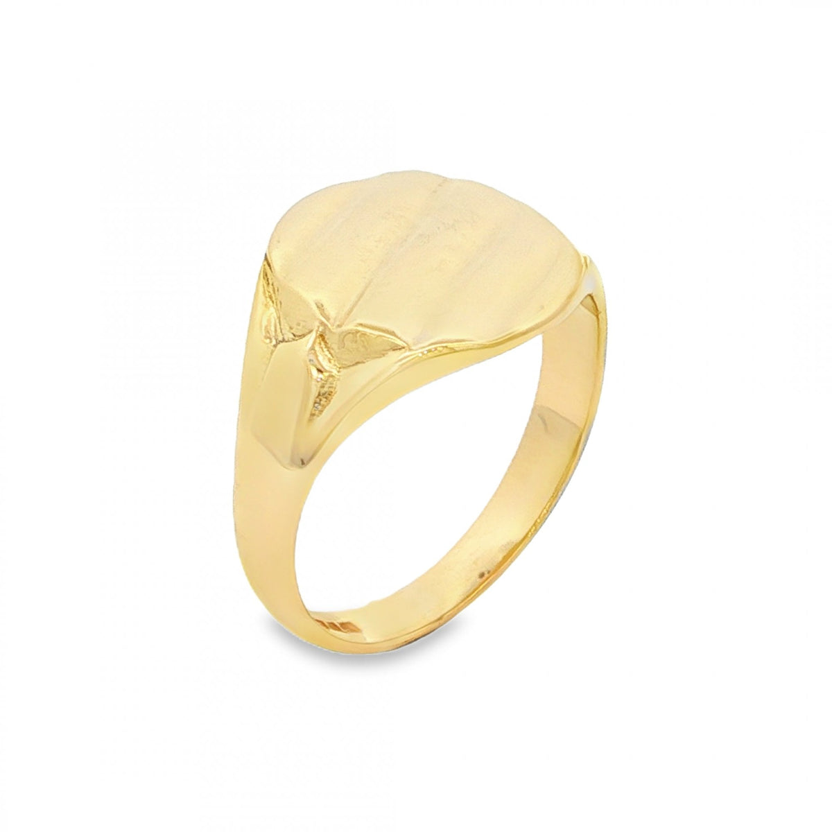 9ct Yellow Gold Ribbed Oval Signet Ring - Size R½ - 14mm