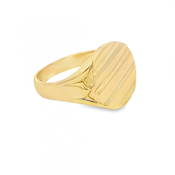 9ct Yellow Gold Ribbed Oval Signet Ring - Size R½ - 14mm
