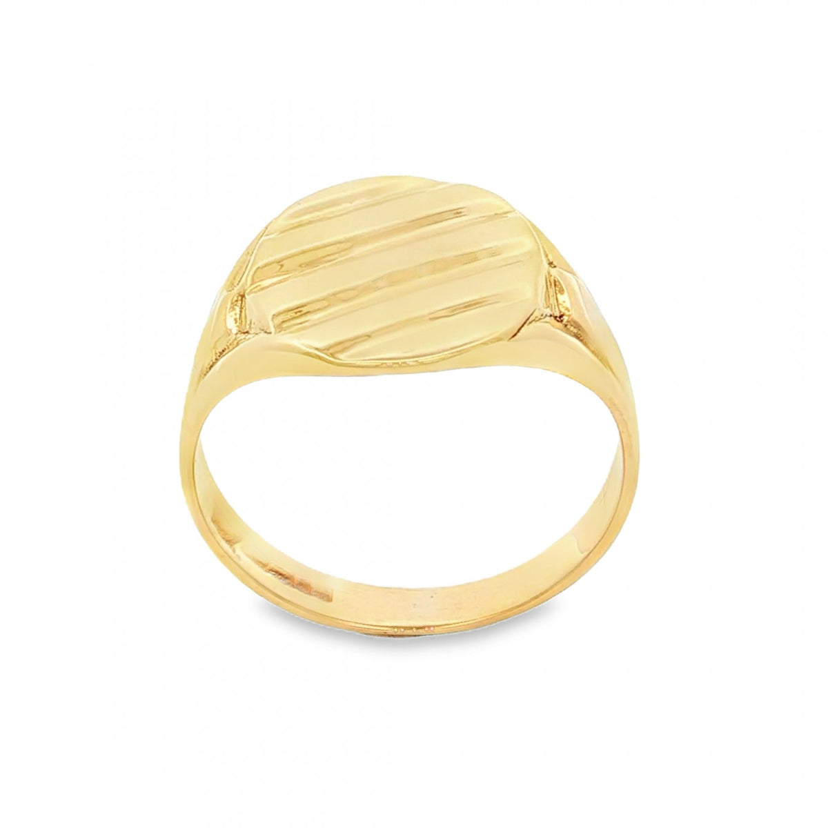 9ct Yellow Gold Ribbed Oval Signet Ring - Size R½ - 14mm