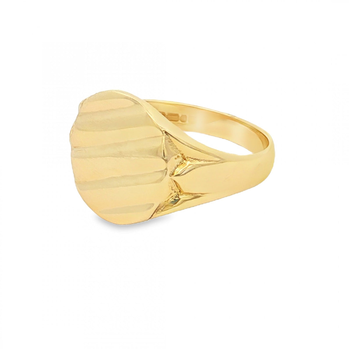 9ct Yellow Gold Ribbed Oval Signet Ring - Size R½ - 14mm