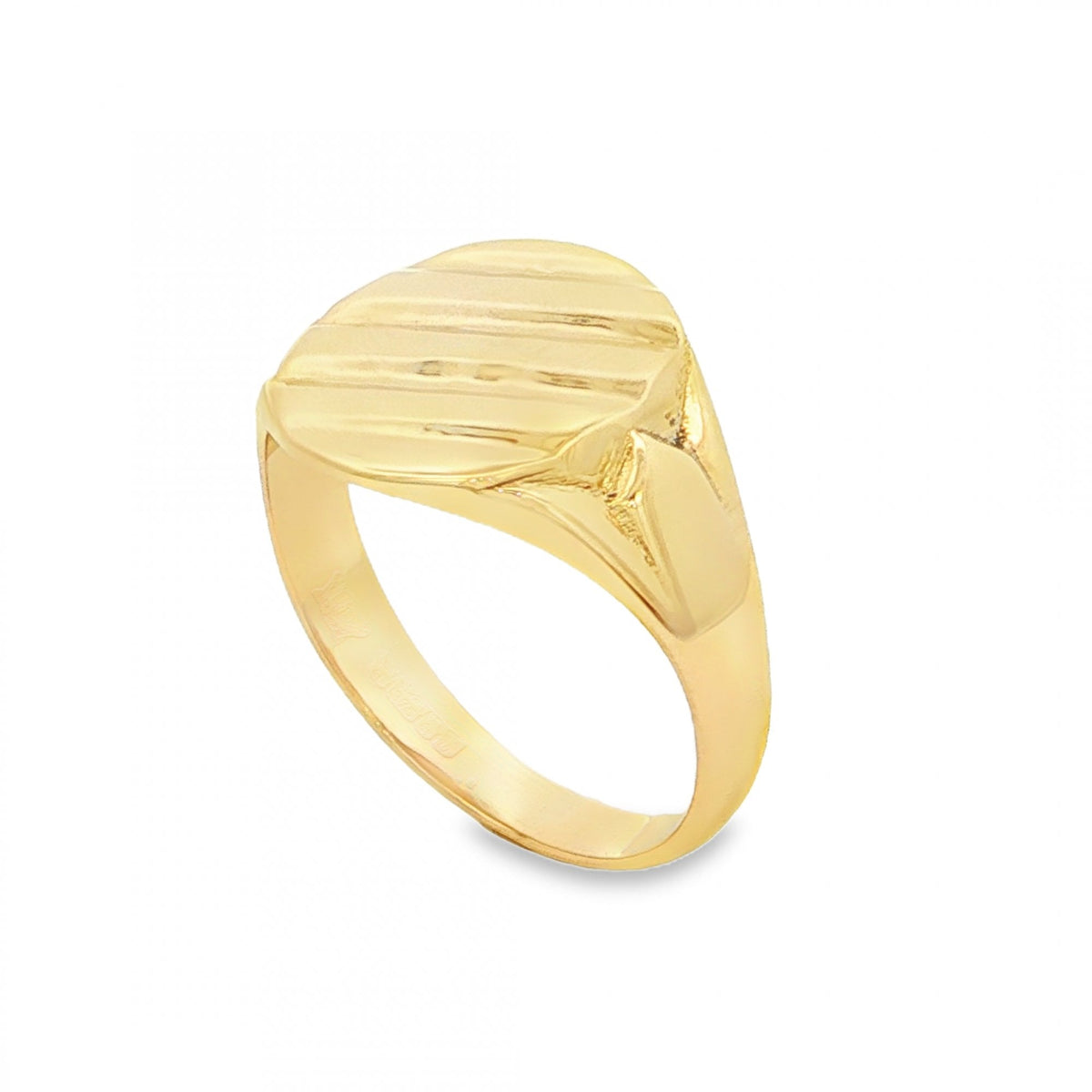 9ct Yellow Gold Ribbed Oval Signet Ring - Size R½ - 14mm