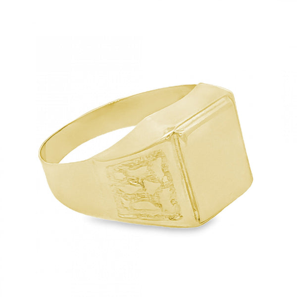 9ct Yellow Gold Rectangular Signet Ring - Size R - 13mm