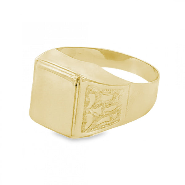 9ct Yellow Gold Rectangular Signet Ring - Size R - 13mm