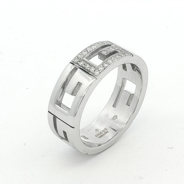 18ct White Gold Gucci Diamond G Ring - Size Q½ - 0.15ct