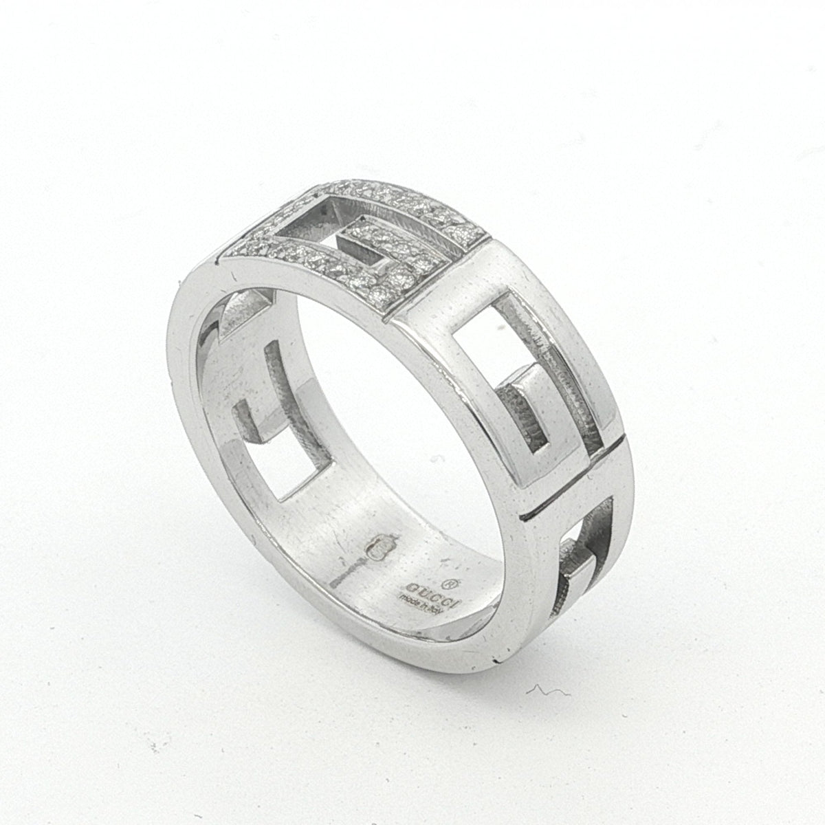 18ct White Gold Gucci Diamond G Ring - Size Q½ - 0.15ct