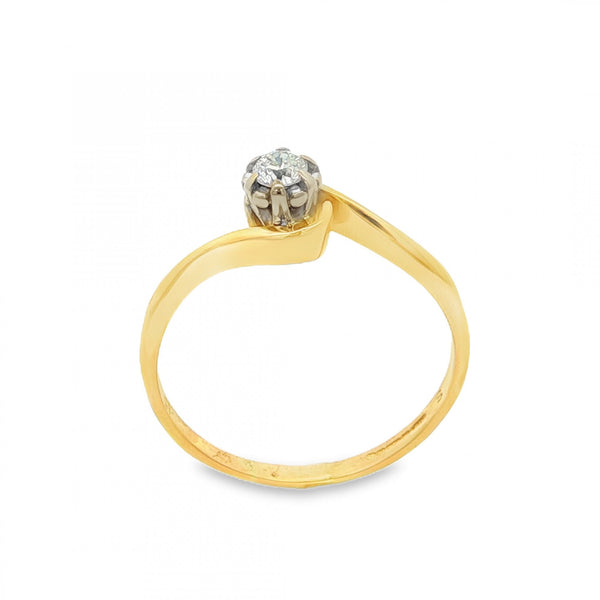 18ct Yellow Gold Diamond Twist Engagement Ring - Size R - 0.15ct