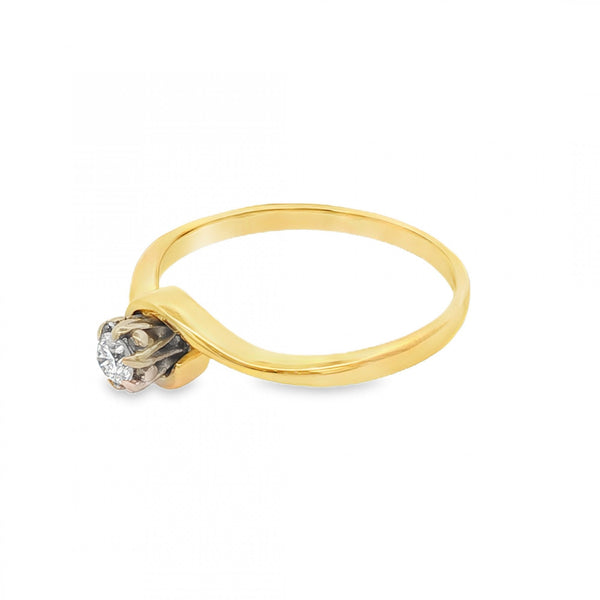 18ct Yellow Gold Diamond Twist Engagement Ring - Size R - 0.15ct